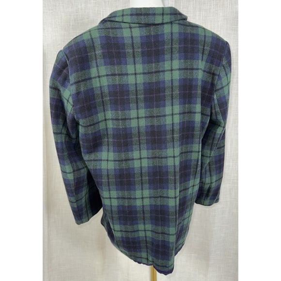 Vintage Savannah Blazer WOOL Women's 14 Padded Shoulders Blue Green Plaid Tartan - Picture 5 of 7